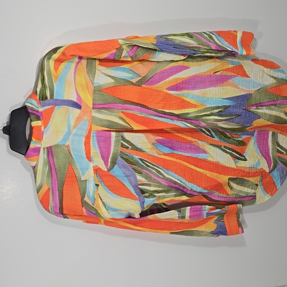 {Soft Surroundings} Peregrine Gauze Shirt Tunic Blouse Abstract Fiery Print - Picture 4 of 13